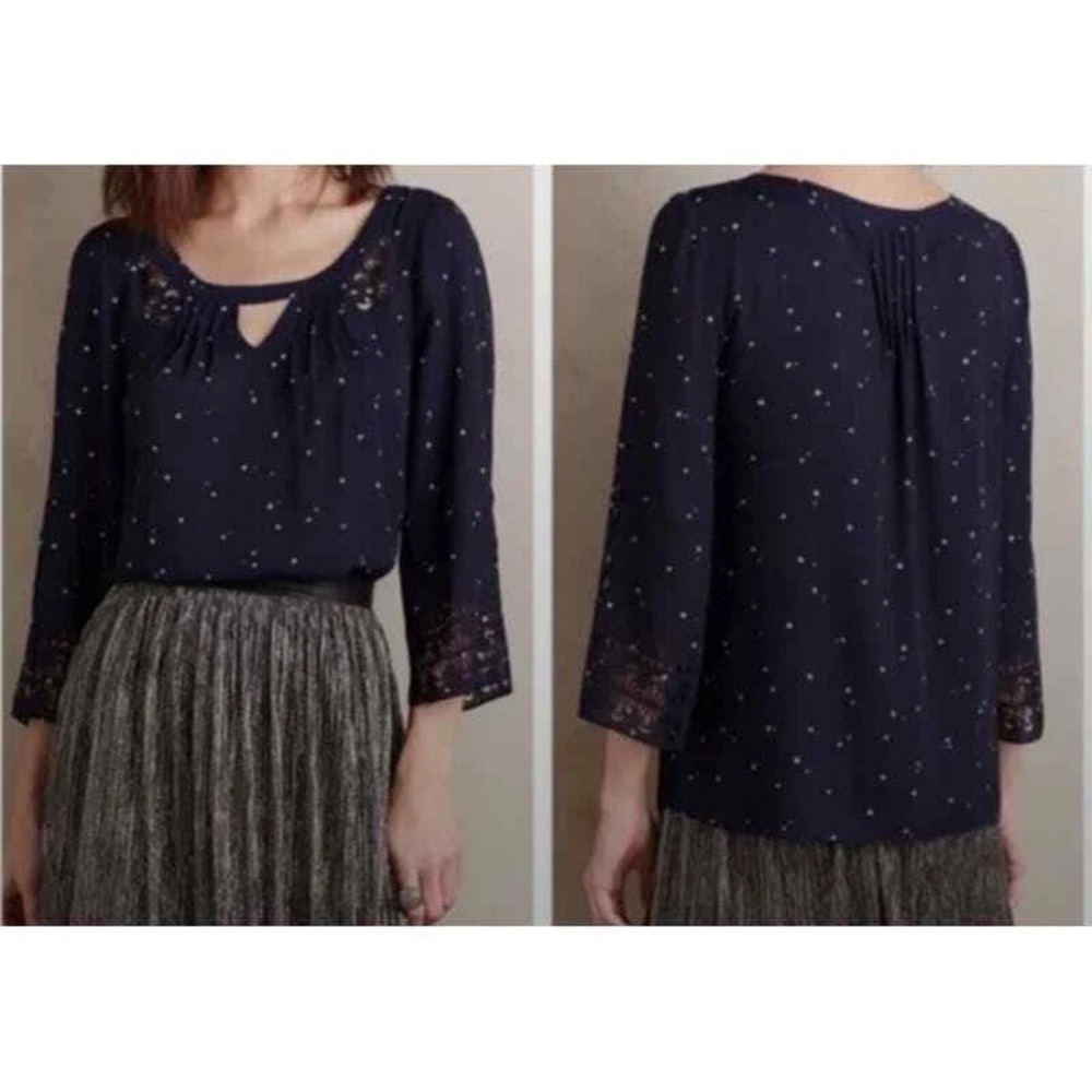 Anthropologie Maeve Teni Star Printed Blue Blouse Size 0